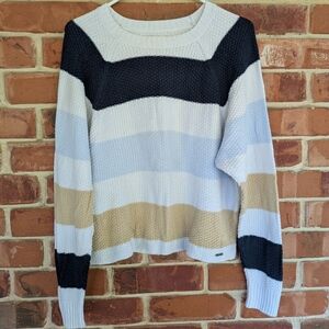 Hollister Women's Striped Sweater - Black, White, Tan